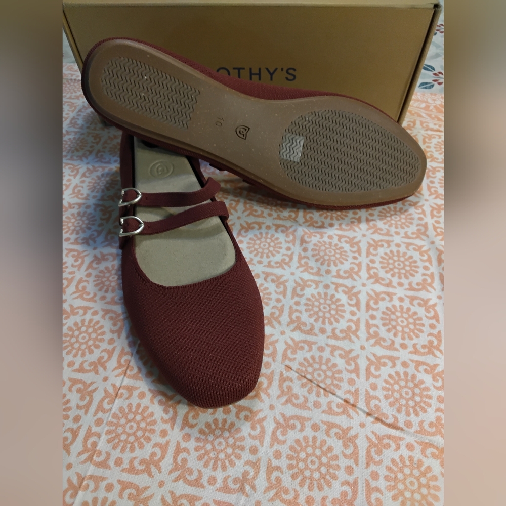 Rothy's Double Strap Burgundy Flats Cabernet - Picture 2 of 7